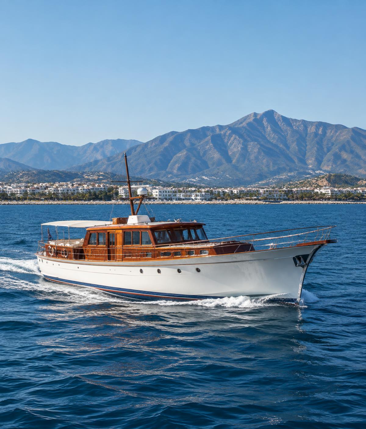 Classic yacht cruising off the Costa del Sol